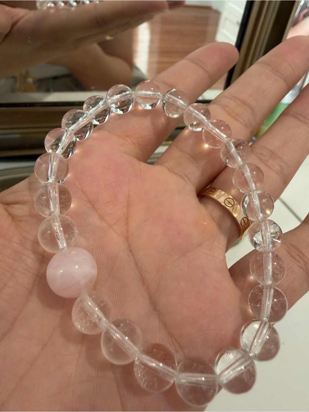 Clear Crystal Bead Bracelet with Rose Quartz Accent - Women Jewelry